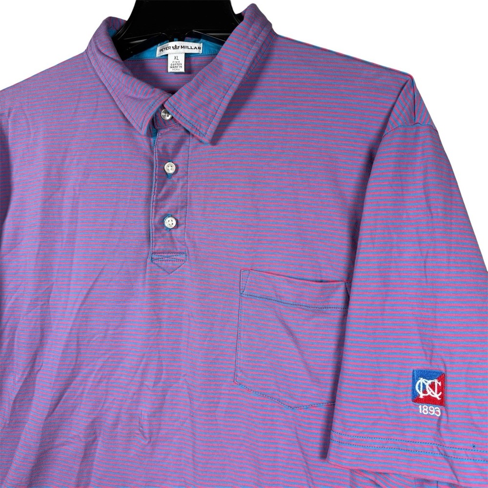 Peter Millar Newport‎ Country Club Polo Mens XL Purple Striped Golf Pima Cotton